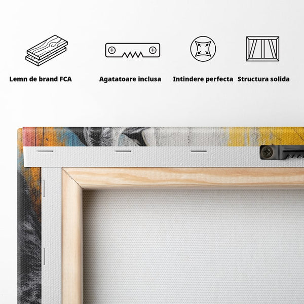 Tablou Canvas Premium, LuxCanva® M1206, Gardianul Culorilor, Pisica, Salbaticie, Ras, Urban, Perete, Contrast, Modern, Blana, Realist, Graffiti, Textura, Birou, Living, Camera Copil
