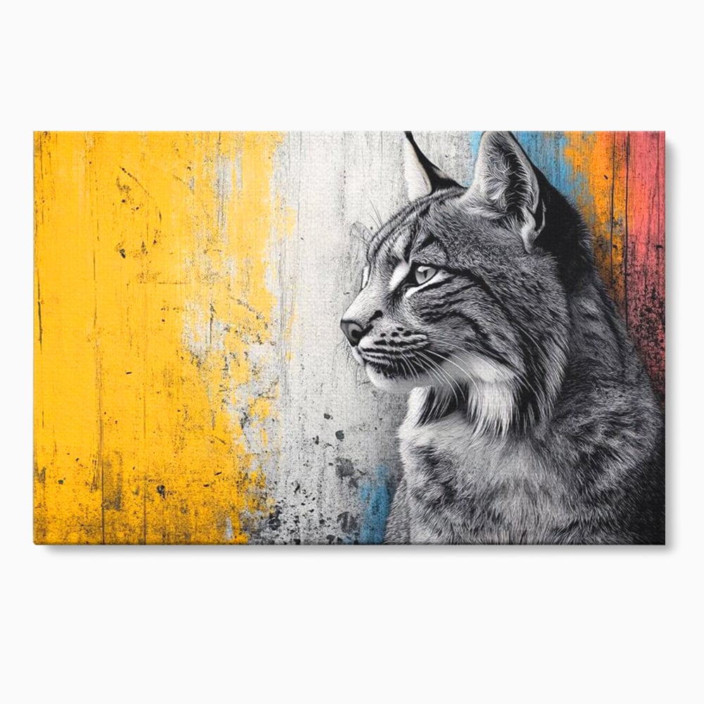 Tablou Canvas Premium, LuxCanva® M1206, Gardianul Culorilor, Pisica, Salbaticie, Ras, Urban, Perete, Contrast, Modern, Blana, Realist, Graffiti, Textura, Birou, Living, Camera Copil