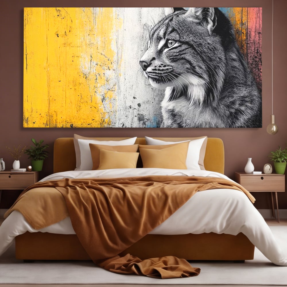 Tablou Canvas Premium, LuxCanva® M1206, Gardianul Culorilor, Pisica, Salbaticie, Ras, Urban, Perete, Contrast, Modern, Blana, Realist, Graffiti, Textura, Birou, Living, Camera Copil