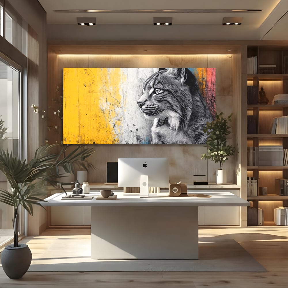 Tablou Canvas Premium, LuxCanva® M1206, Gardianul Culorilor, Pisica, Salbaticie, Ras, Urban, Perete, Contrast, Modern, Blana, Realist, Graffiti, Textura, Birou, Living, Camera Copil