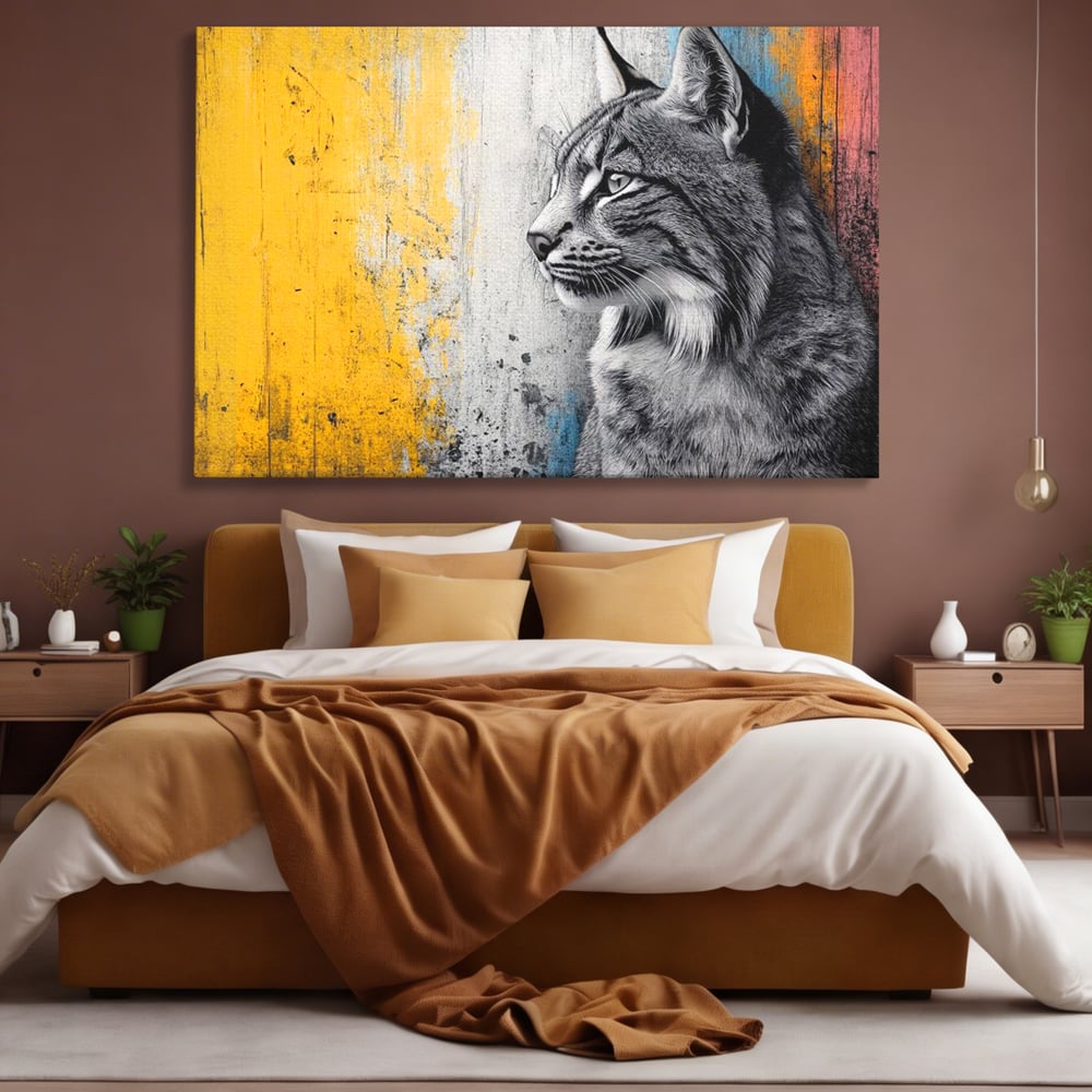 Tablou Canvas Premium, LuxCanva® M1206, Gardianul Culorilor, Pisica, Salbaticie, Ras, Urban, Perete, Contrast, Modern, Blana, Realist, Graffiti, Textura, Birou, Living, Camera Copil