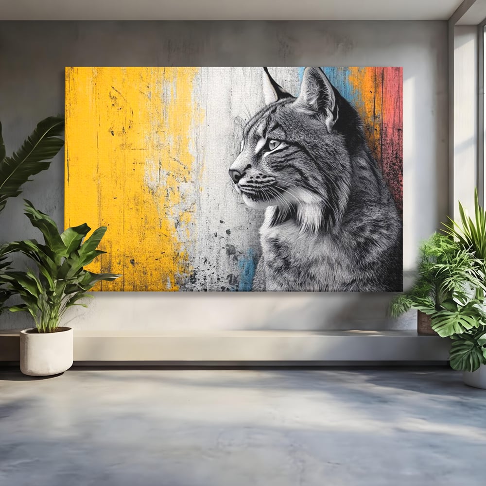 Tablou Canvas Premium, LuxCanva® M1206, Gardianul Culorilor, Pisica, Salbaticie, Ras, Urban, Perete, Contrast, Modern, Blana, Realist, Graffiti, Textura, Birou, Living, Camera Copil