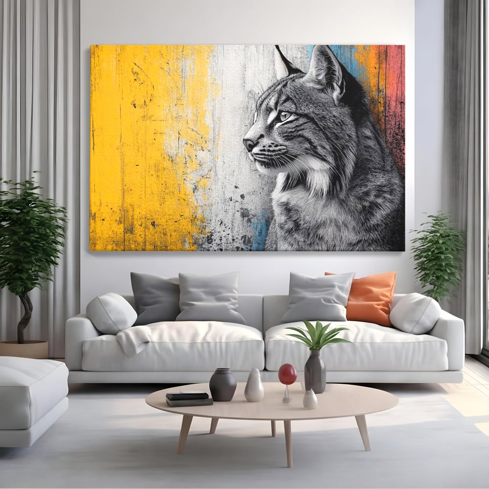Tablou Canvas Premium, LuxCanva® M1206, Gardianul Culorilor, Pisica, Salbaticie, Ras, Urban, Perete, Contrast, Modern, Blana, Realist, Graffiti, Textura, Birou, Living, Camera Copil