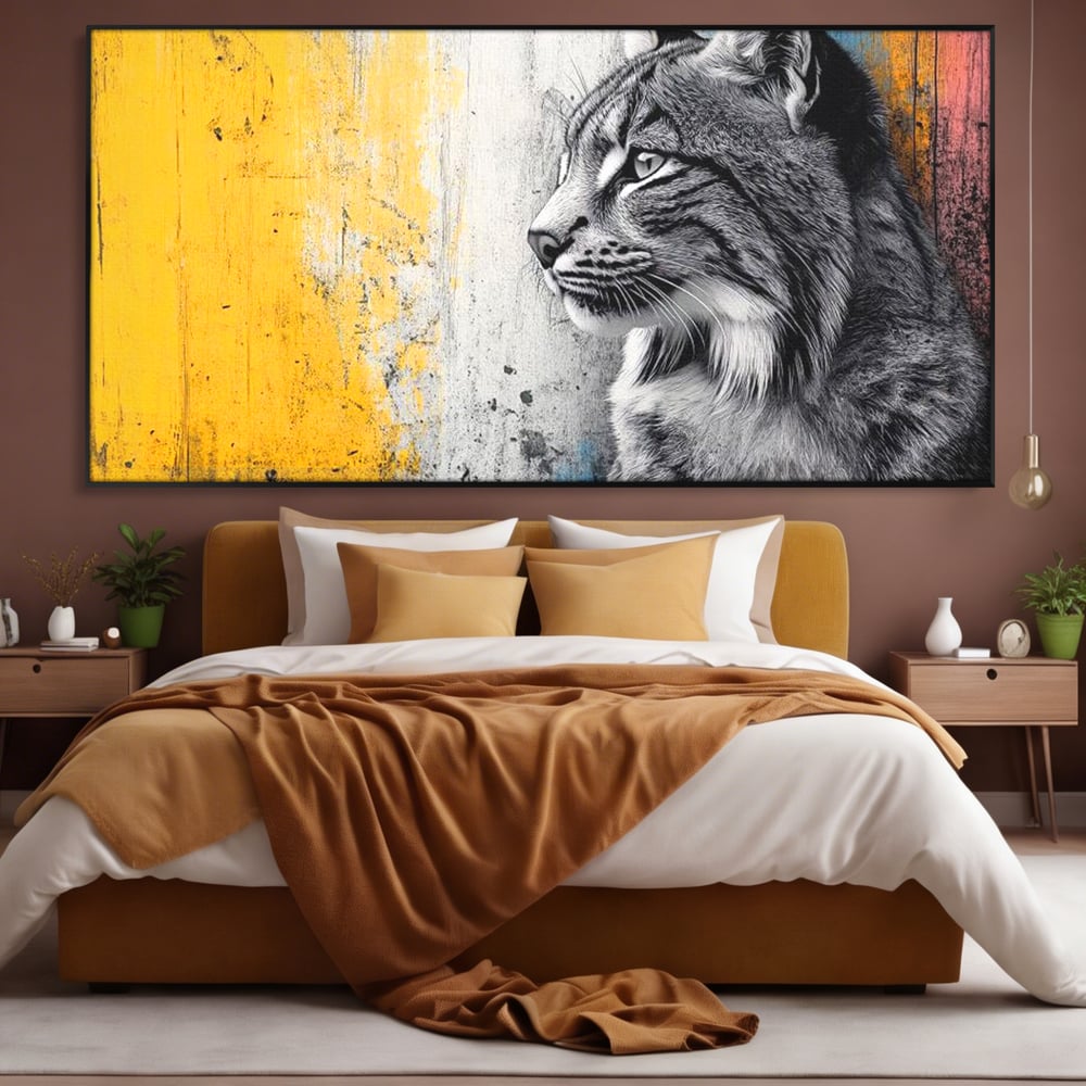 Tablou Canvas Premium, LuxCanva® M1206, Gardianul Culorilor, Pisica, Salbaticie, Ras, Urban, Perete, Contrast, Modern, Blana, Realist, Graffiti, Textura, Birou, Living, Camera Copil