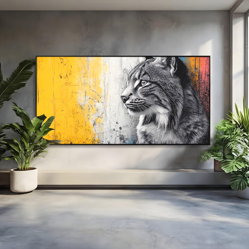 Tablou Canvas Premium, LuxCanva® M1206, Gardianul Culorilor, Pisica, Salbaticie, Ras, Urban, Perete, Contrast, Modern, Blana, Realist, Graffiti, Textura, Birou, Living, Camera Copil