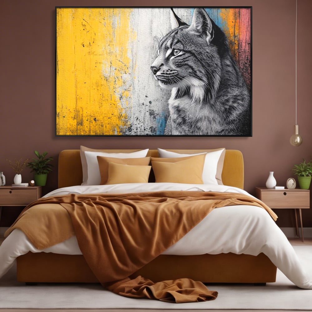 Tablou Canvas Premium, LuxCanva® M1206, Gardianul Culorilor, Pisica, Salbaticie, Ras, Urban, Perete, Contrast, Modern, Blana, Realist, Graffiti, Textura, Birou, Living, Camera Copil