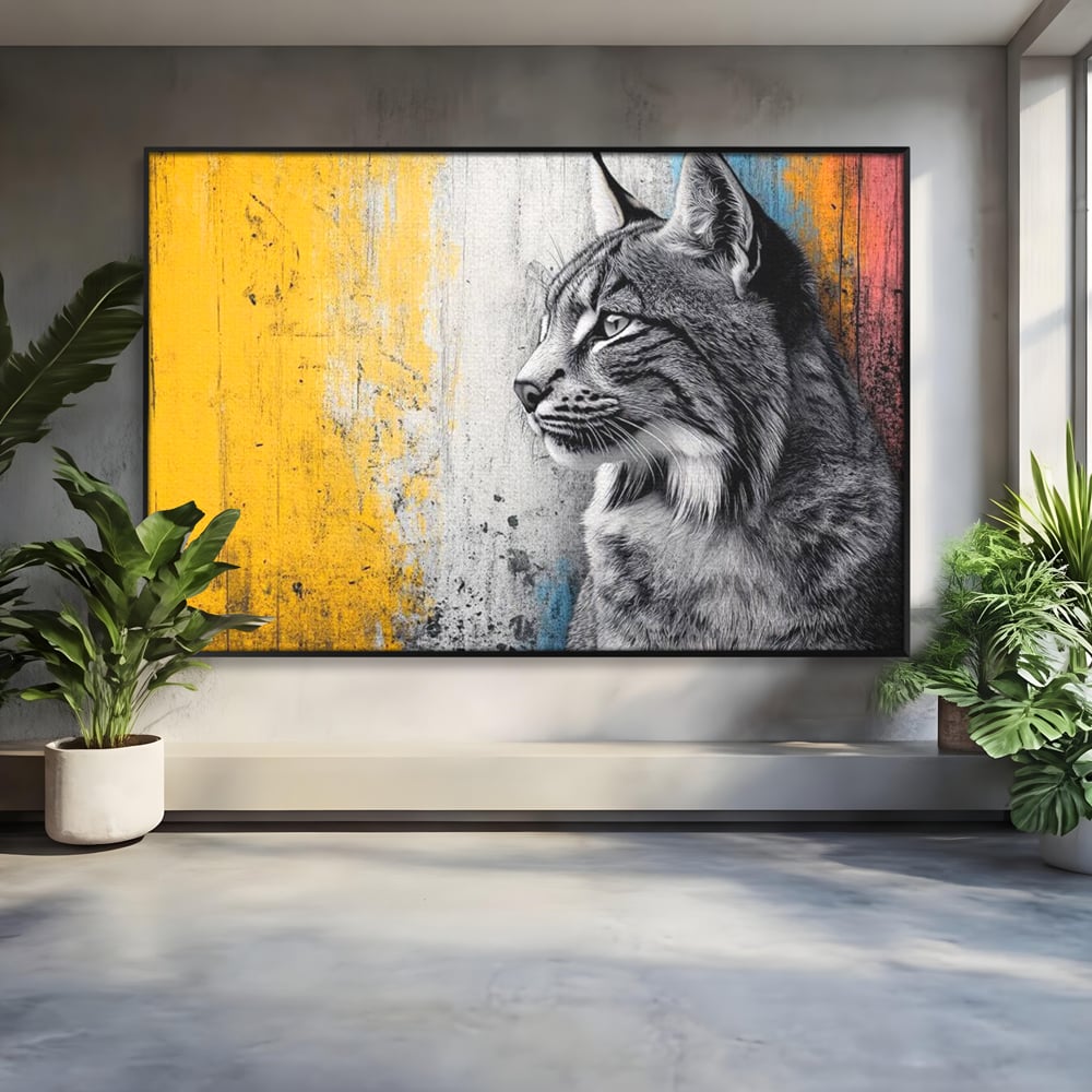 Tablou Canvas Premium, LuxCanva® M1206, Gardianul Culorilor, Pisica, Salbaticie, Ras, Urban, Perete, Contrast, Modern, Blana, Realist, Graffiti, Textura, Birou, Living, Camera Copil