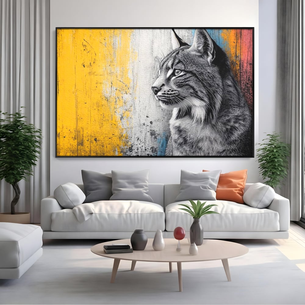 Tablou Canvas Premium, LuxCanva® M1206, Gardianul Culorilor, Pisica, Salbaticie, Ras, Urban, Perete, Contrast, Modern, Blana, Realist, Graffiti, Textura, Birou, Living, Camera Copil