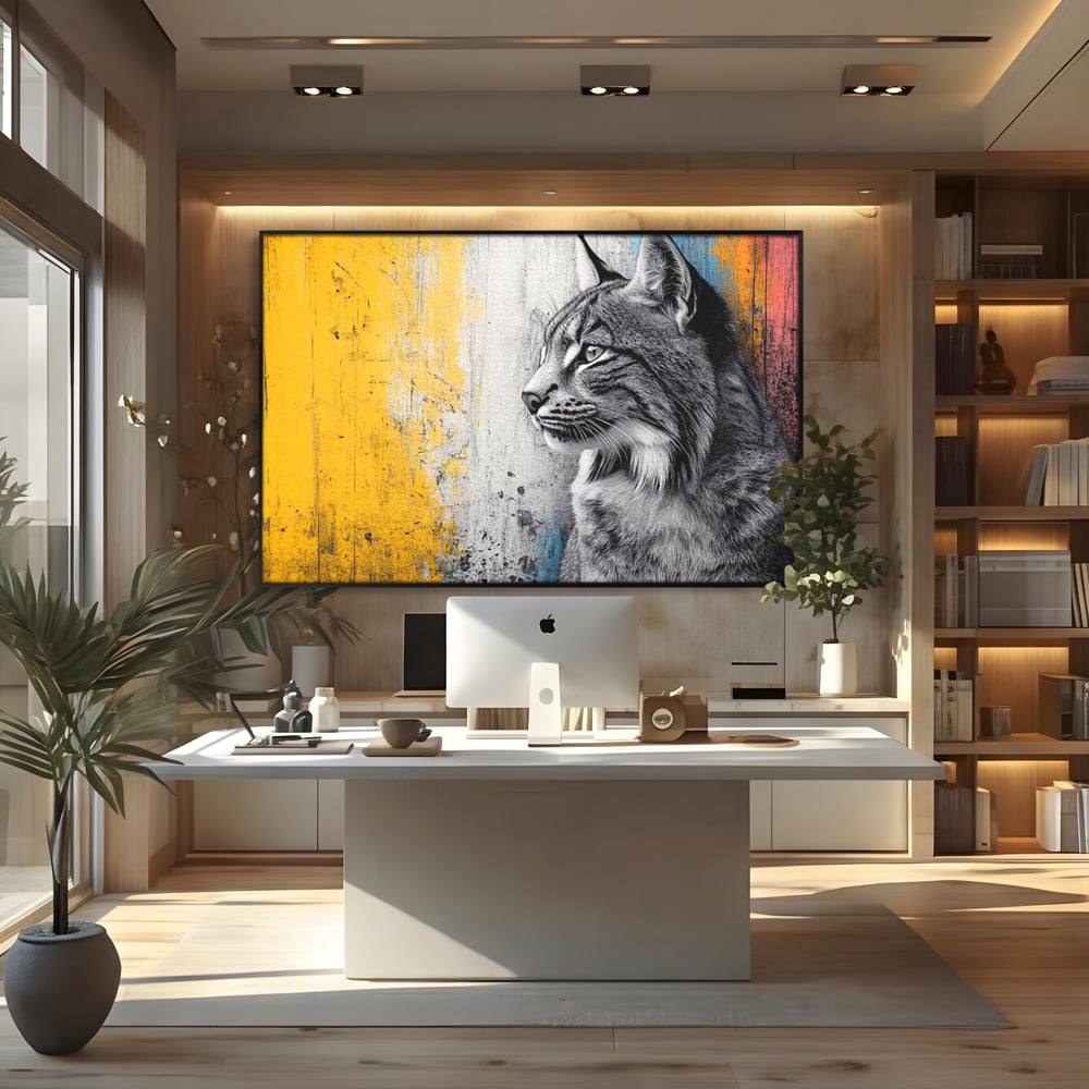 Tablou Canvas Premium, LuxCanva® M1206, Gardianul Culorilor, Pisica, Salbaticie, Ras, Urban, Perete, Contrast, Modern, Blana, Realist, Graffiti, Textura, Birou, Living, Camera Copil