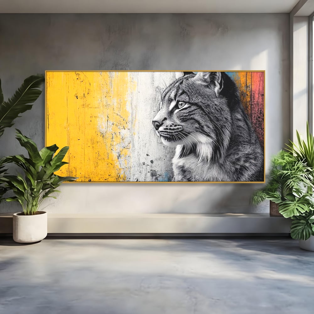 Tablou Canvas Premium, LuxCanva® M1206, Gardianul Culorilor, Pisica, Salbaticie, Ras, Urban, Perete, Contrast, Modern, Blana, Realist, Graffiti, Textura, Birou, Living, Camera Copil