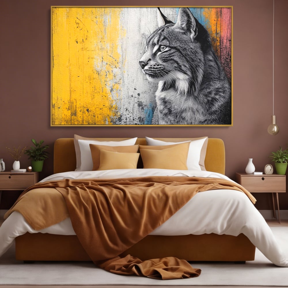 Tablou Canvas Premium, LuxCanva® M1206, Gardianul Culorilor, Pisica, Salbaticie, Ras, Urban, Perete, Contrast, Modern, Blana, Realist, Graffiti, Textura, Birou, Living, Camera Copil