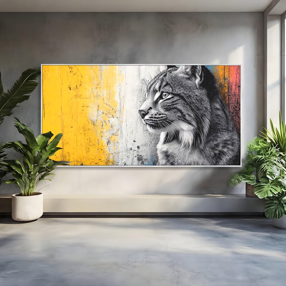Tablou Canvas Premium, LuxCanva® M1206, Gardianul Culorilor, Pisica, Salbaticie, Ras, Urban, Perete, Contrast, Modern, Blana, Realist, Graffiti, Textura, Birou, Living, Camera Copil