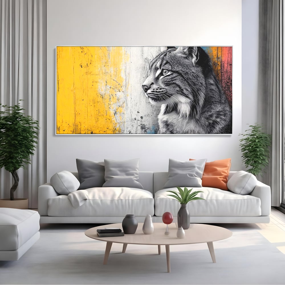 Tablou Canvas Premium, LuxCanva® M1206, Gardianul Culorilor, Pisica, Salbaticie, Ras, Urban, Perete, Contrast, Modern, Blana, Realist, Graffiti, Textura, Birou, Living, Camera Copil
