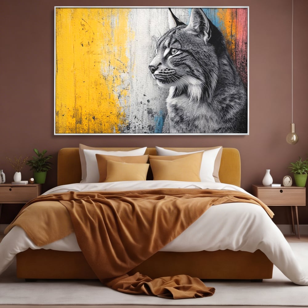 Tablou Canvas Premium, LuxCanva® M1206, Gardianul Culorilor, Pisica, Salbaticie, Ras, Urban, Perete, Contrast, Modern, Blana, Realist, Graffiti, Textura, Birou, Living, Camera Copil