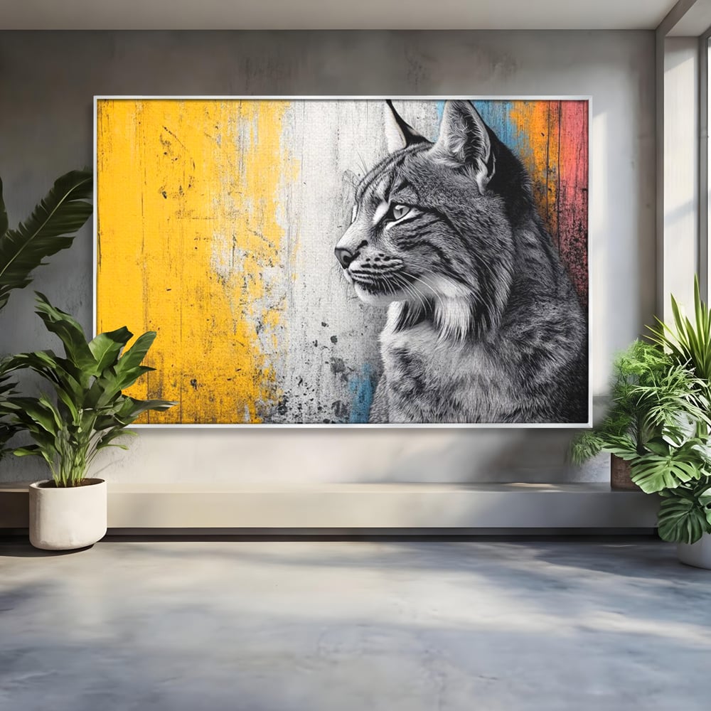 Tablou Canvas Premium, LuxCanva® M1206, Gardianul Culorilor, Pisica, Salbaticie, Ras, Urban, Perete, Contrast, Modern, Blana, Realist, Graffiti, Textura, Birou, Living, Camera Copil