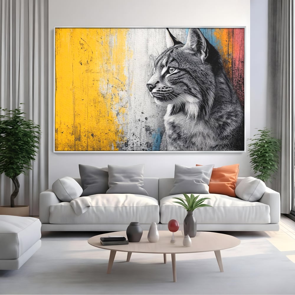 Tablou Canvas Premium, LuxCanva® M1206, Gardianul Culorilor, Pisica, Salbaticie, Ras, Urban, Perete, Contrast, Modern, Blana, Realist, Graffiti, Textura, Birou, Living, Camera Copil