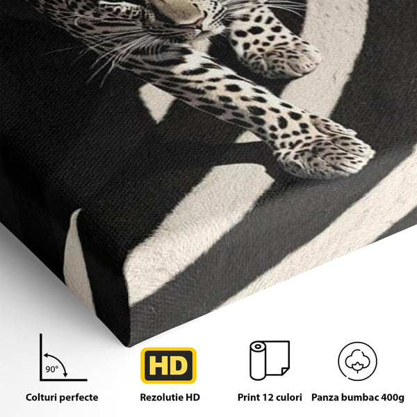 Tablou Canvas Premium, LuxCanva® M1207, Valuri de Putere, Leopard, Spirala, Hipnotic, Alb si Negru, Abstract, Design, Miscare, Felina, Animale, Birou, Living, Camera Copil