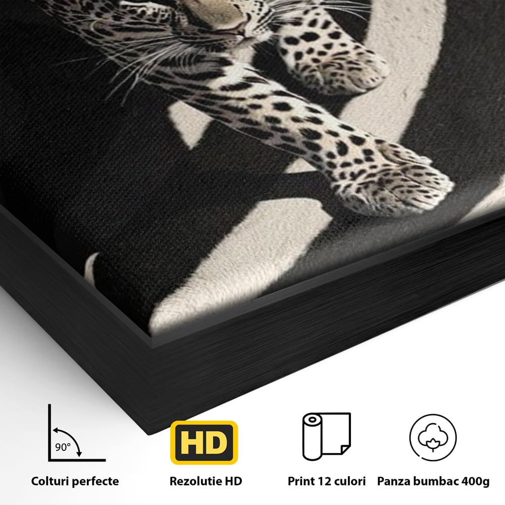 Tablou Canvas Premium, LuxCanva® M1207, Valuri de Putere, Leopard, Spirala, Hipnotic, Alb si Negru, Abstract, Design, Miscare, Felina, Animale, Birou, Living, Camera Copil