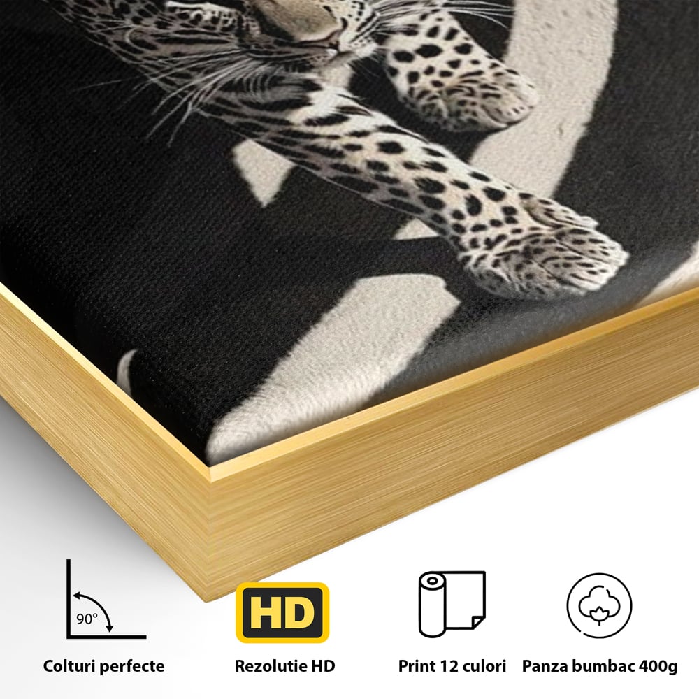 Tablou Canvas Premium, LuxCanva® M1207, Valuri de Putere, Leopard, Spirala, Hipnotic, Alb si Negru, Abstract, Design, Miscare, Felina, Animale, Birou, Living, Camera Copil