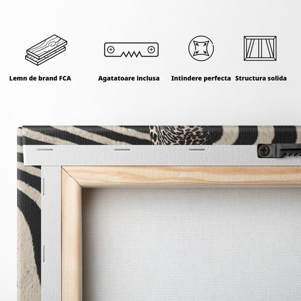 Tablou Canvas Premium, LuxCanva® M1207, Valuri de Putere, Leopard, Spirala, Hipnotic, Alb si Negru, Abstract, Design, Miscare, Felina, Animale, Birou, Living, Camera Copil