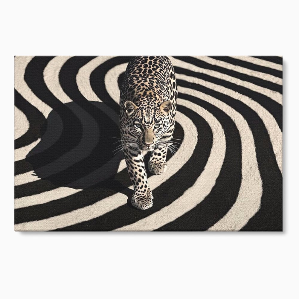 Tablou Canvas Premium, LuxCanva® M1207, Valuri de Putere, Leopard, Spirala, Hipnotic, Alb si Negru, Abstract, Design, Miscare, Felina, Animale, Birou, Living, Camera Copil