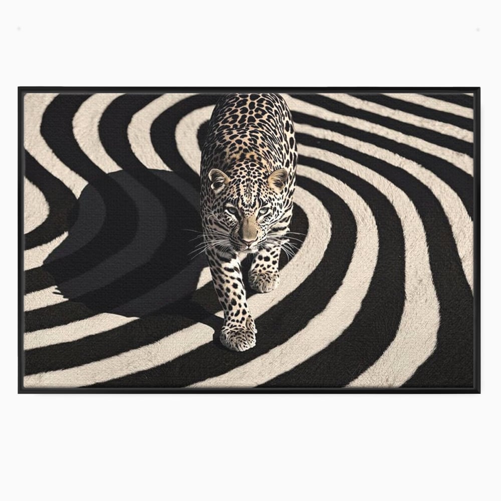 Tablou Canvas Premium, LuxCanva® M1207, Valuri de Putere, Leopard, Spirala, Hipnotic, Alb si Negru, Abstract, Design, Miscare, Felina, Animale, Birou, Living, Camera Copil