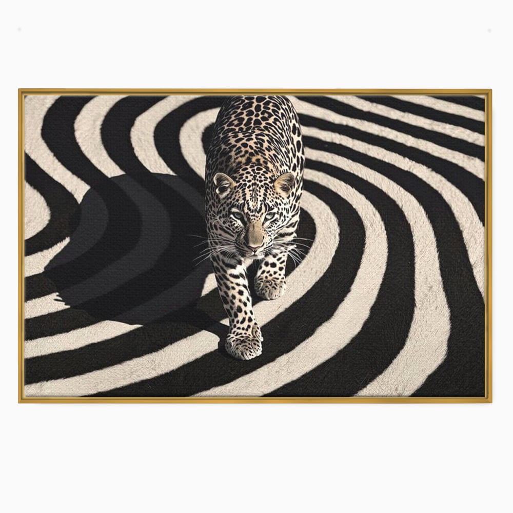 Tablou Canvas Premium, LuxCanva® M1207, Valuri de Putere, Leopard, Spirala, Hipnotic, Alb si Negru, Abstract, Design, Miscare, Felina, Animale, Birou, Living, Camera Copil