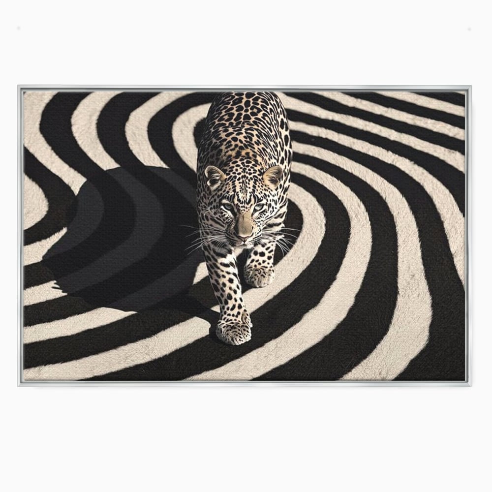 Tablou Canvas Premium, LuxCanva® M1207, Valuri de Putere, Leopard, Spirala, Hipnotic, Alb si Negru, Abstract, Design, Miscare, Felina, Animale, Birou, Living, Camera Copil
