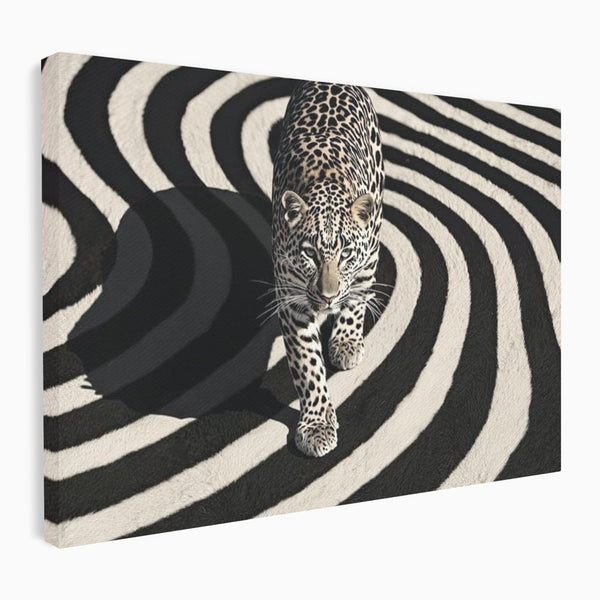Tablou Canvas Premium, LuxCanva® M1207, Valuri de Putere, Leopard, Spirala, Hipnotic, Alb si Negru, Abstract, Design, Miscare, Felina, Animale, Birou, Living, Camera Copil