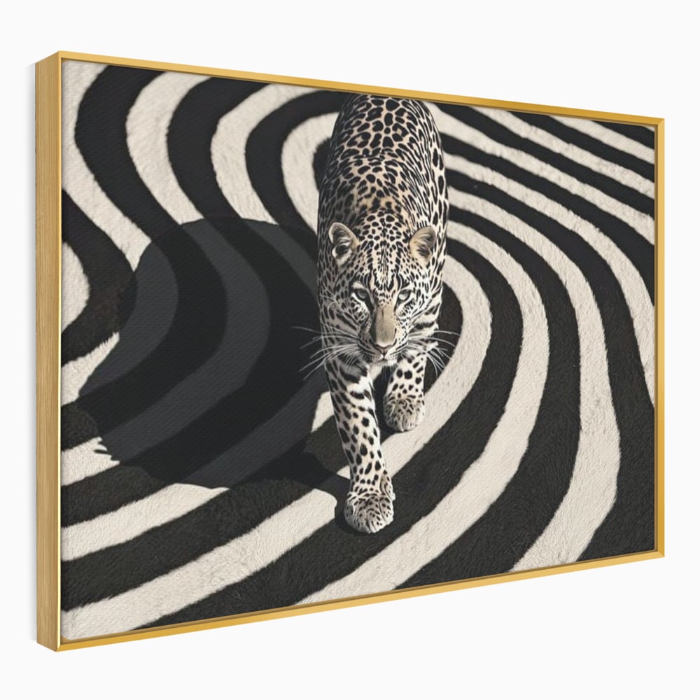 Tablou Canvas Premium, LuxCanva® M1207, Valuri de Putere, Leopard, Spirala, Hipnotic, Alb si Negru, Abstract, Design, Miscare, Felina, Animale, Birou, Living, Camera Copil
