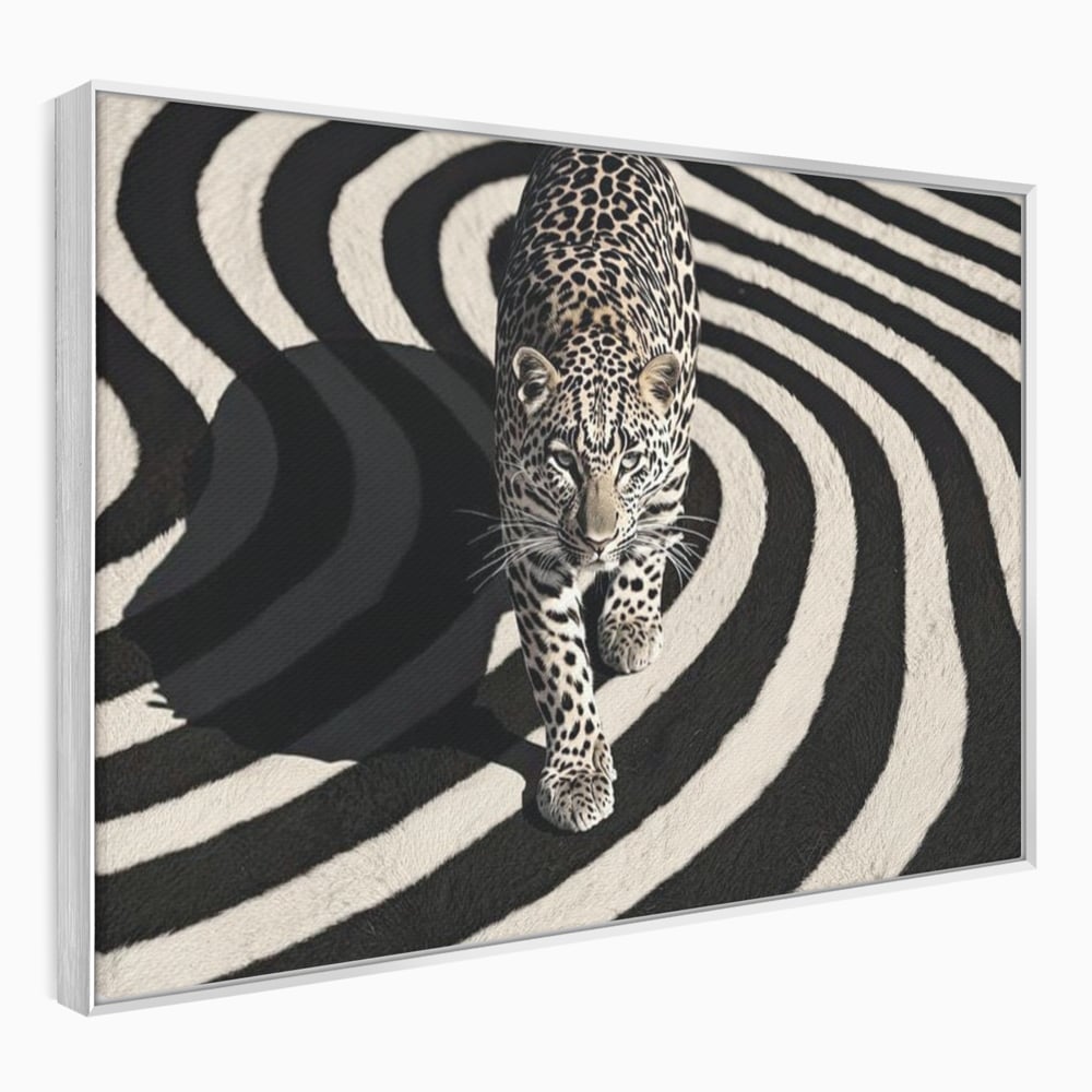 Tablou Canvas Premium, LuxCanva® M1207, Valuri de Putere, Leopard, Spirala, Hipnotic, Alb si Negru, Abstract, Design, Miscare, Felina, Animale, Birou, Living, Camera Copil