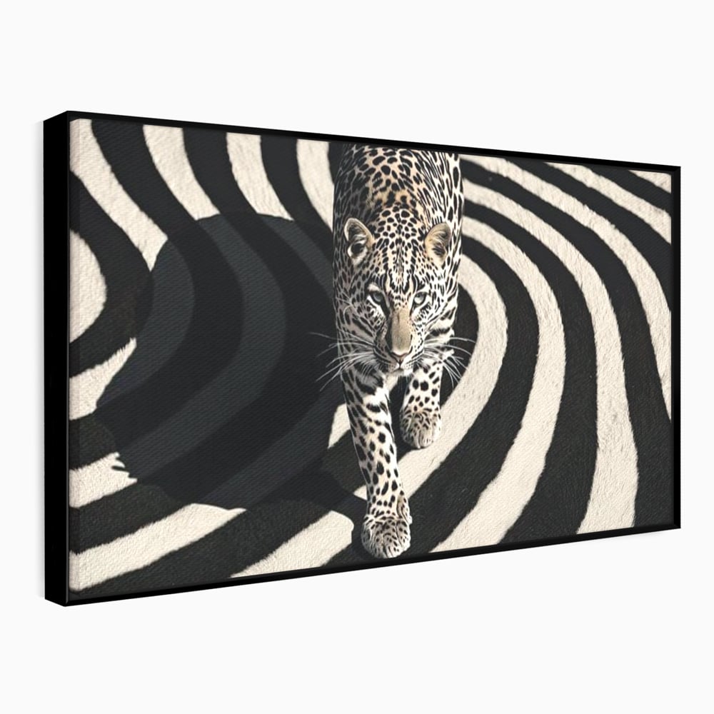 Tablou Canvas Premium, LuxCanva® M1207, Valuri de Putere, Leopard, Spirala, Hipnotic, Alb si Negru, Abstract, Design, Miscare, Felina, Animale, Birou, Living, Camera Copil