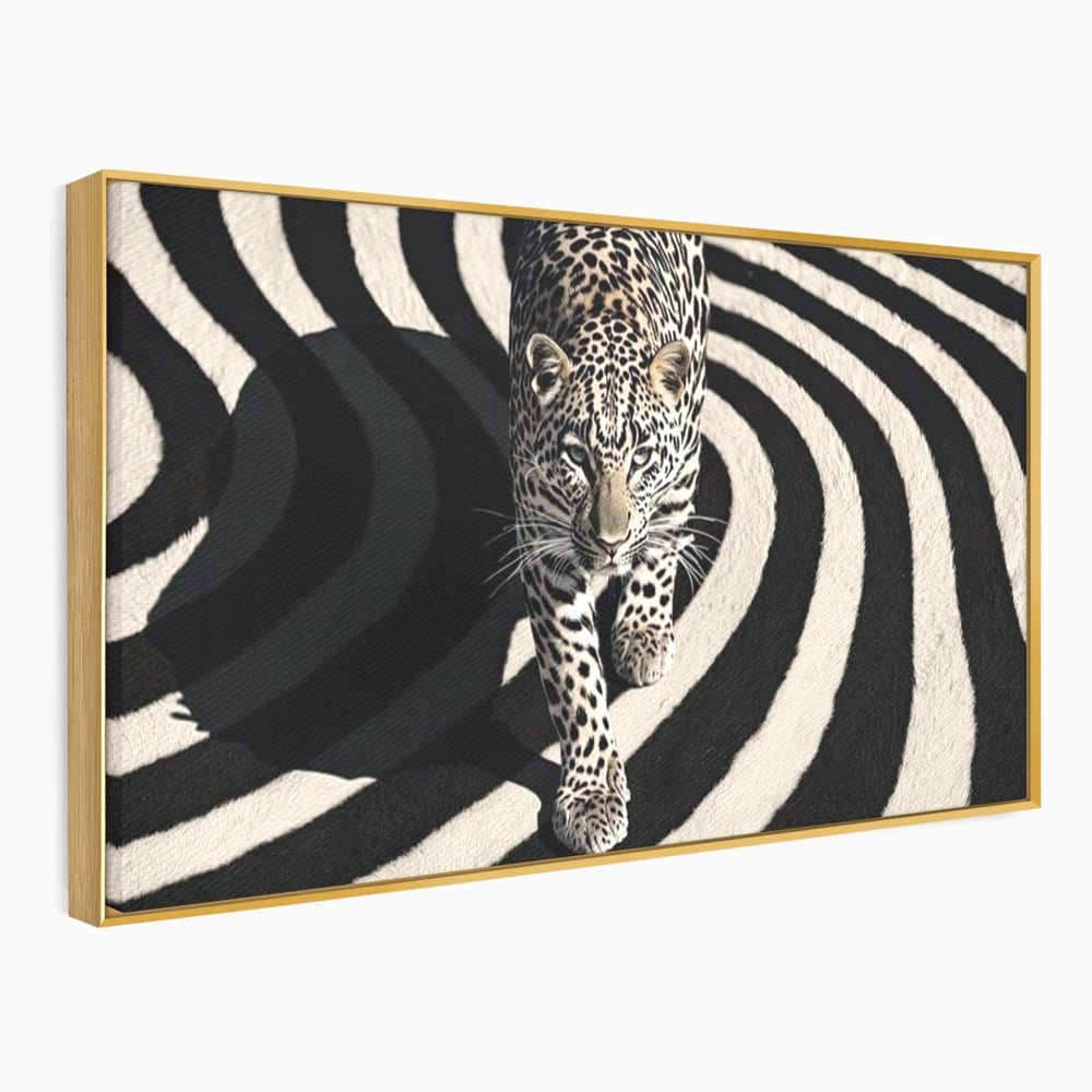Tablou Canvas Premium, LuxCanva® M1207, Valuri de Putere, Leopard, Spirala, Hipnotic, Alb si Negru, Abstract, Design, Miscare, Felina, Animale, Birou, Living, Camera Copil