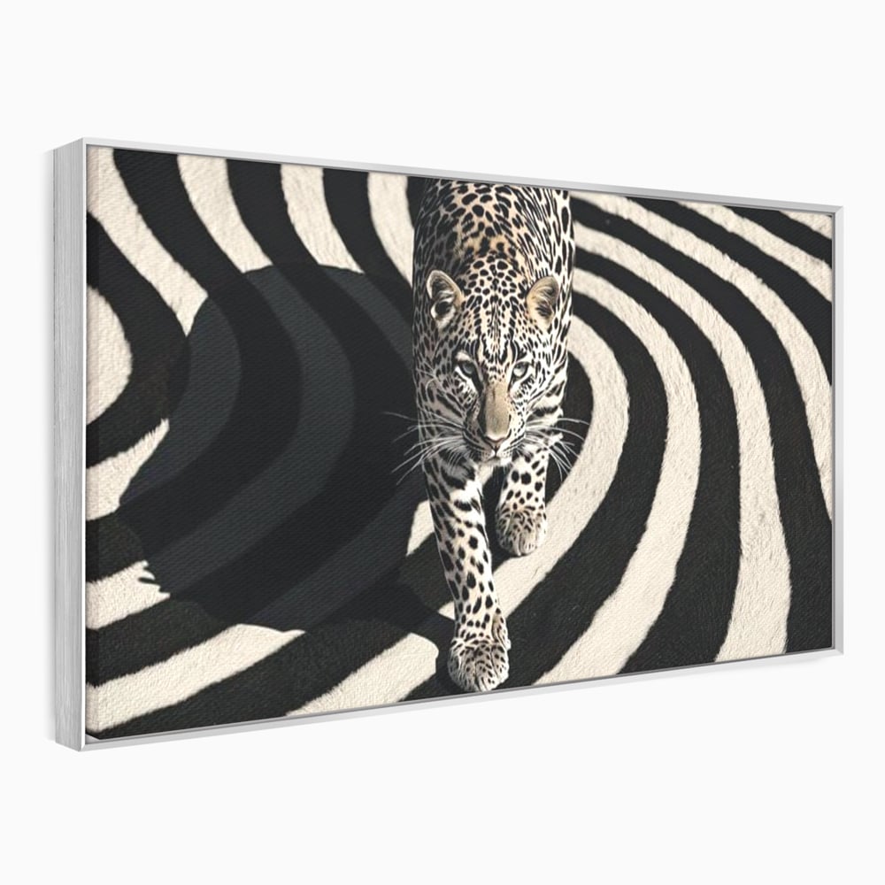 Tablou Canvas Premium, LuxCanva® M1207, Valuri de Putere, Leopard, Spirala, Hipnotic, Alb si Negru, Abstract, Design, Miscare, Felina, Animale, Birou, Living, Camera Copil
