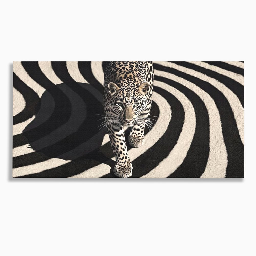 Tablou Canvas Premium, LuxCanva® M1207, Valuri de Putere, Leopard, Spirala, Hipnotic, Alb si Negru, Abstract, Design, Miscare, Felina, Animale, Birou, Living, Camera Copil