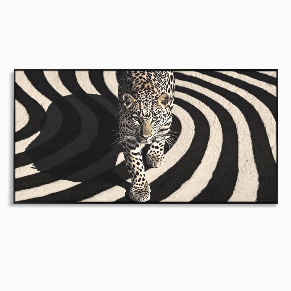 Tablou Canvas Premium, LuxCanva® M1207, Valuri de Putere, Leopard, Spirala, Hipnotic, Alb si Negru, Abstract, Design, Miscare, Felina, Animale, Birou, Living, Camera Copil