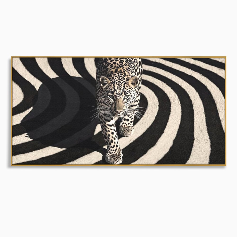 Tablou Canvas Premium, LuxCanva® M1207, Valuri de Putere, Leopard, Spirala, Hipnotic, Alb si Negru, Abstract, Design, Miscare, Felina, Animale, Birou, Living, Camera Copil
