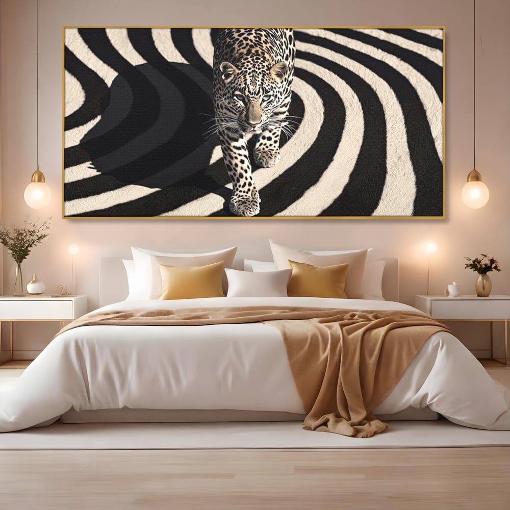 Tablou Canvas Premium, LuxCanva® M1207, Valuri de Putere, Leopard, Spirala, Hipnotic, Alb si Negru, Abstract, Design, Miscare, Felina, Animale, Birou, Living, Camera Copil