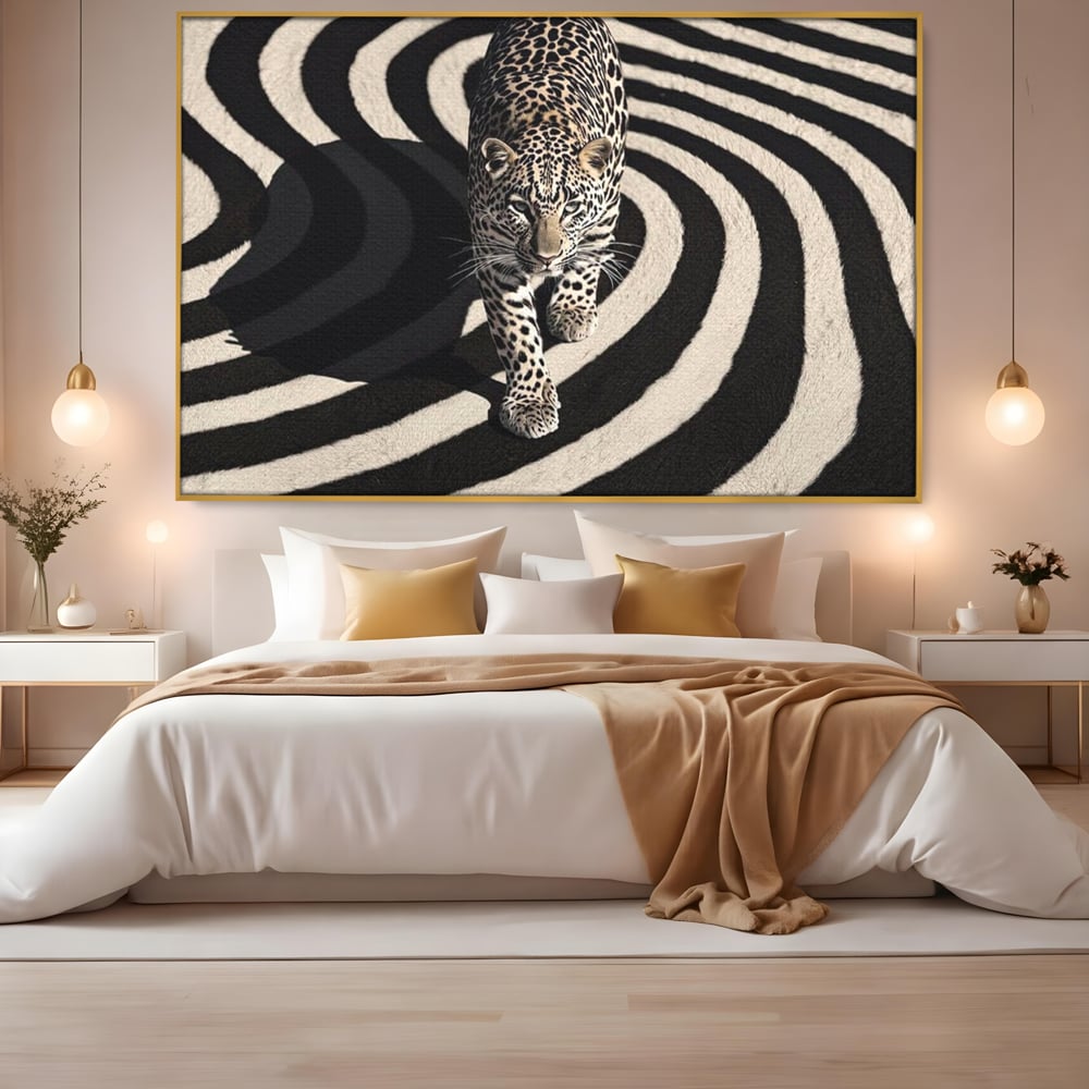 Tablou Canvas Premium, LuxCanva® M1207, Valuri de Putere, Leopard, Spirala, Hipnotic, Alb si Negru, Abstract, Design, Miscare, Felina, Animale, Birou, Living, Camera Copil
