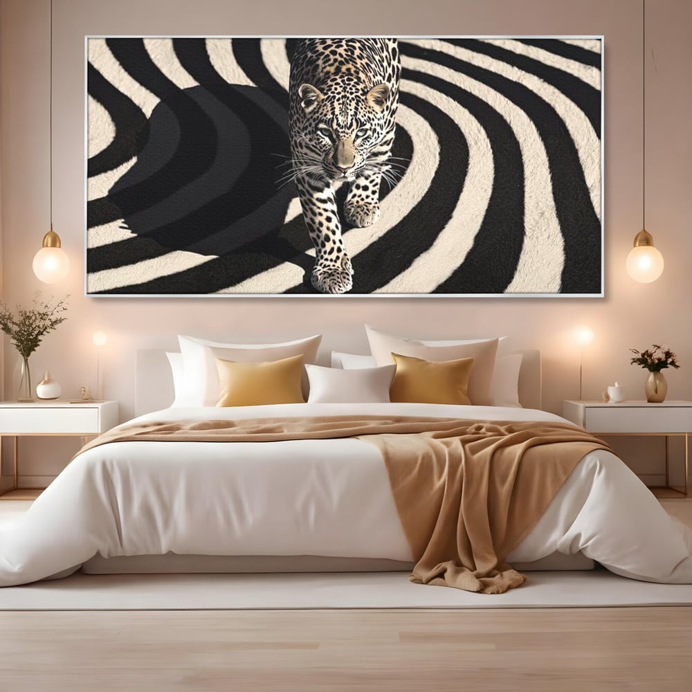 Tablou Canvas Premium, LuxCanva® M1207, Valuri de Putere, Leopard, Spirala, Hipnotic, Alb si Negru, Abstract, Design, Miscare, Felina, Animale, Birou, Living, Camera Copil