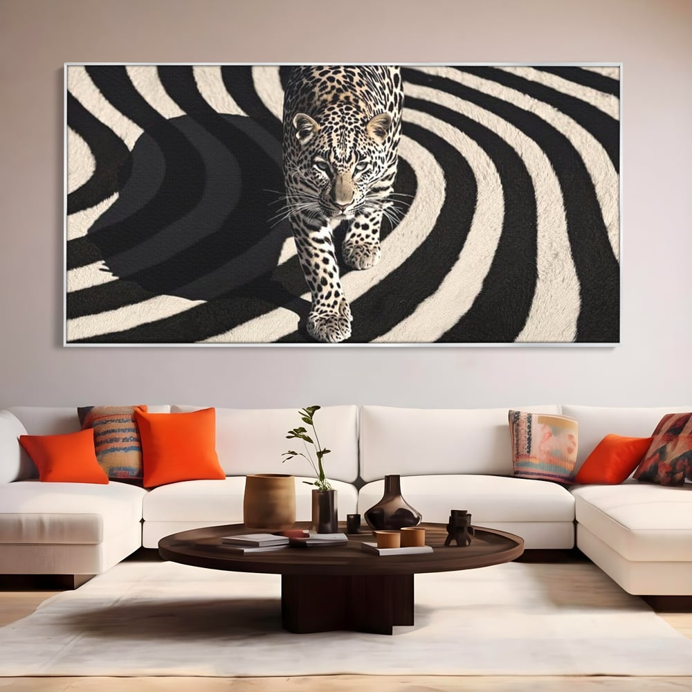Tablou Canvas Premium, LuxCanva® M1207, Valuri de Putere, Leopard, Spirala, Hipnotic, Alb si Negru, Abstract, Design, Miscare, Felina, Animale, Birou, Living, Camera Copil