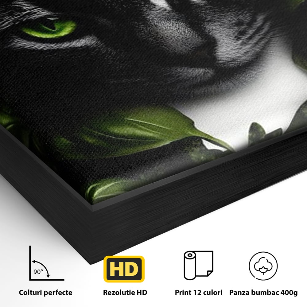 Tablou Canvas Premium, LuxCanva® M1208, Pisica Gourmet, Pisica, Bucatar, Plante, Felina, Frunze, Aroma, Bucatarie, Gastronomie, Restaurant, Vegetal, Birou, Living, Camera Copil