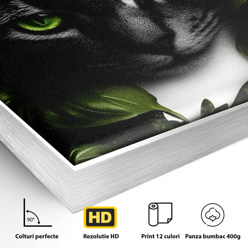 Tablou Canvas Premium, LuxCanva® M1208, Pisica Gourmet, Pisica, Bucatar, Plante, Felina, Frunze, Aroma, Bucatarie, Gastronomie, Restaurant, Vegetal, Birou, Living, Camera Copil