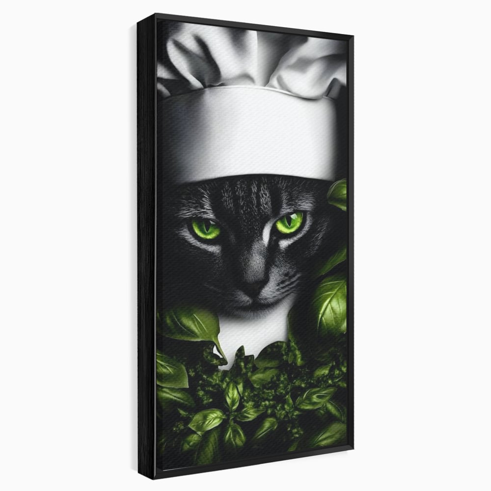 Tablou Canvas Premium, LuxCanva® M1208, Pisica Gourmet, Pisica, Bucatar, Plante, Felina, Frunze, Aroma, Bucatarie, Gastronomie, Restaurant, Vegetal, Birou, Living, Camera Copil
