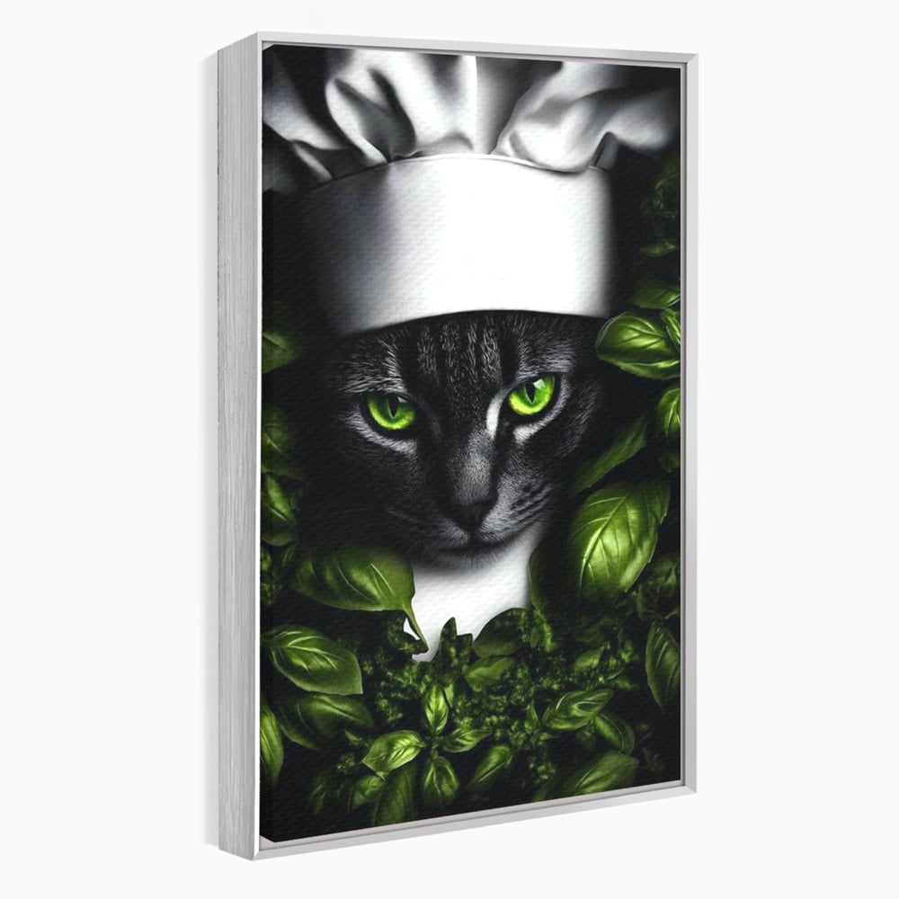 Tablou Canvas Premium, LuxCanva® M1208, Pisica Gourmet, Pisica, Bucatar, Plante, Felina, Frunze, Aroma, Bucatarie, Gastronomie, Restaurant, Vegetal, Birou, Living, Camera Copil