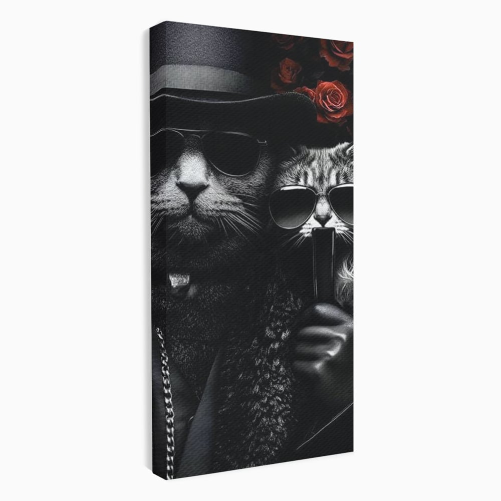Tablou Canvas Premium, LuxCanva® M1209, Mafie in Doi, Trandafiri, Flori, Feline, Mafie, Pisici, Ochelari, Gangster, Pereche, Lux, Fashion, Palarie, Lant, Birou, Living, Camera Copil