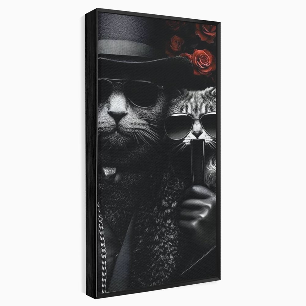 Tablou Canvas Premium, LuxCanva® M1209, Mafie in Doi, Trandafiri, Flori, Feline, Mafie, Pisici, Ochelari, Gangster, Pereche, Lux, Fashion, Palarie, Lant, Birou, Living, Camera Copil