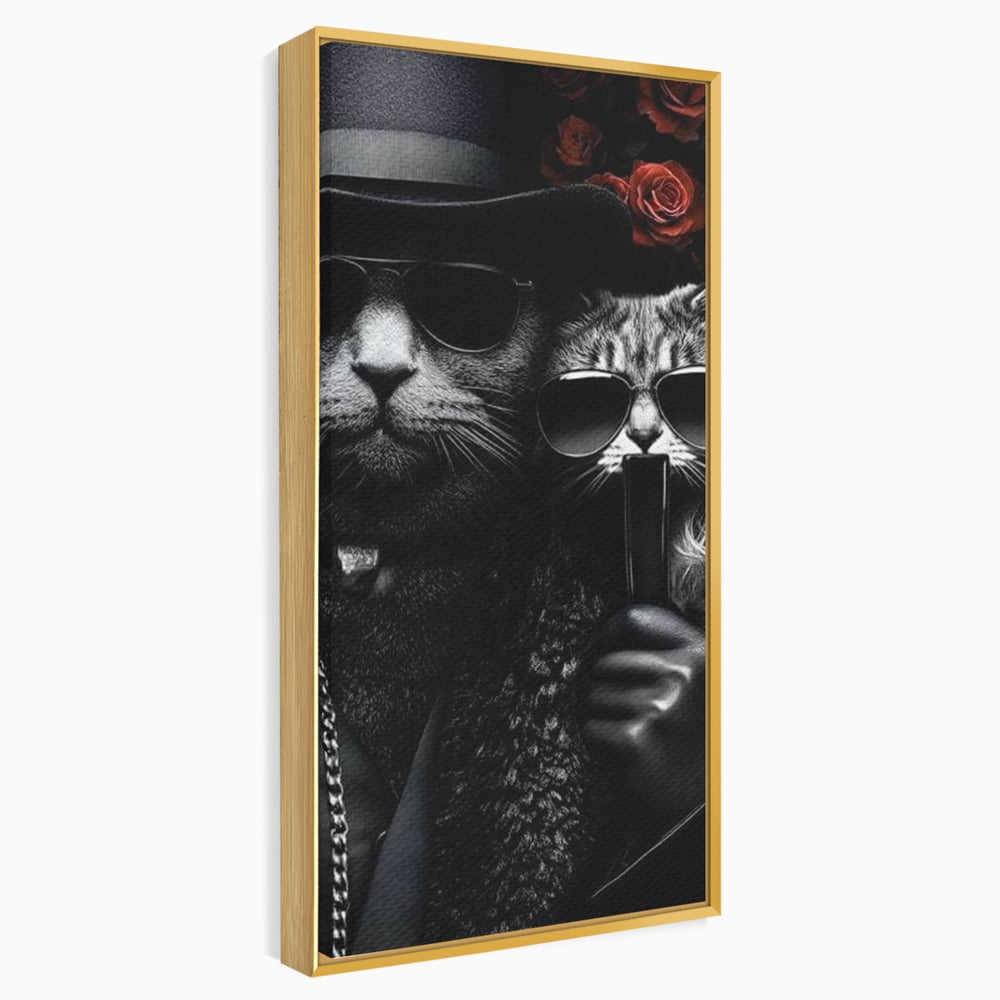 Tablou Canvas Premium, LuxCanva® M1209, Mafie in Doi, Trandafiri, Flori, Feline, Mafie, Pisici, Ochelari, Gangster, Pereche, Lux, Fashion, Palarie, Lant, Birou, Living, Camera Copil