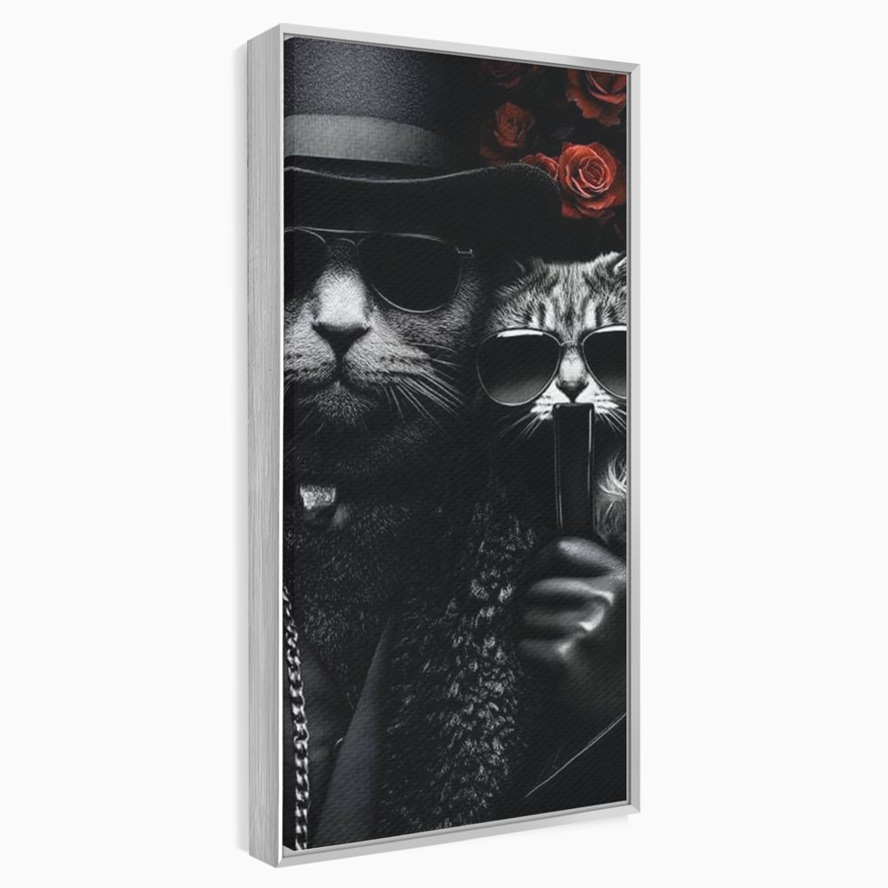 Tablou Canvas Premium, LuxCanva® M1209, Mafie in Doi, Trandafiri, Flori, Feline, Mafie, Pisici, Ochelari, Gangster, Pereche, Lux, Fashion, Palarie, Lant, Birou, Living, Camera Copil