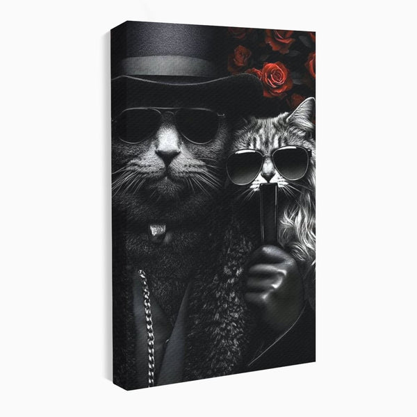 Tablou Canvas Premium, LuxCanva® M1209, Mafie in Doi, Trandafiri, Flori, Feline, Mafie, Pisici, Ochelari, Gangster, Pereche, Lux, Fashion, Palarie, Lant, Birou, Living, Camera Copil